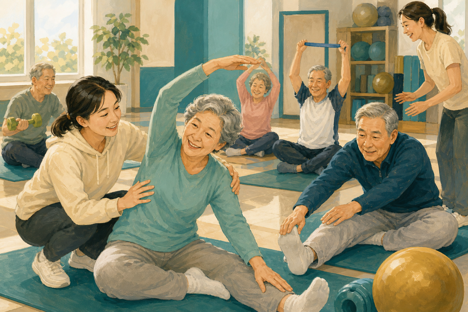 지역맞춤형 생활체육 활성화: 어르신 스포츠강좌 신청 대상과 절차 관련 일러스트